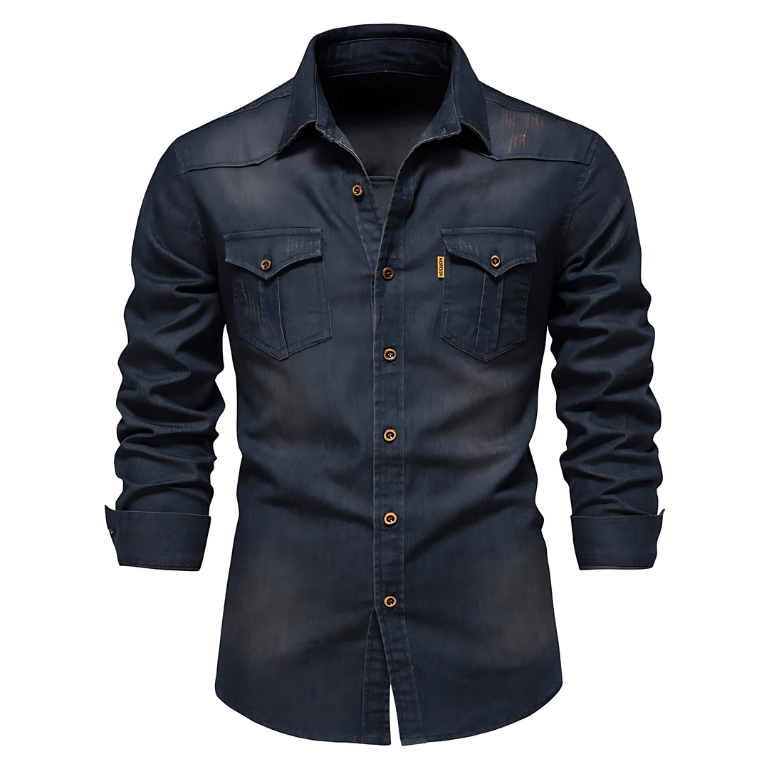 AdaptiveFit Cotton Denim Shirt: Tailored for Men